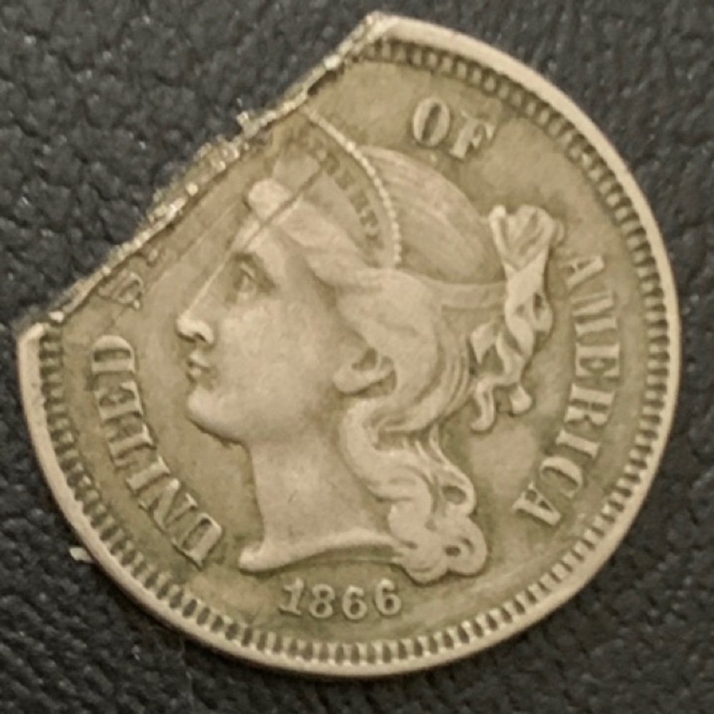 USA 3 cents  Three cent Nickel 1866-AU - error coin